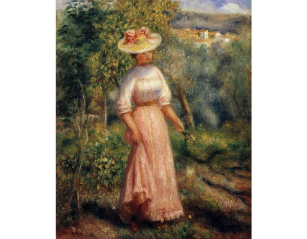 Young Woman In Red In The Fields Painting