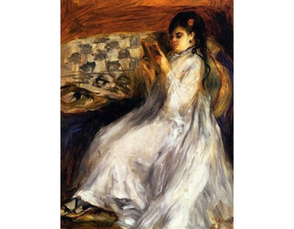 Young Woman In White Reading Painting