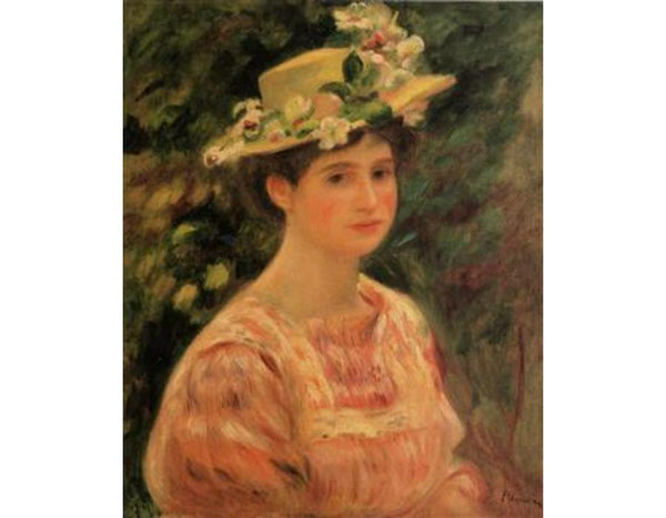 Young Woman Wearing A Hat With Wild Roses Painting