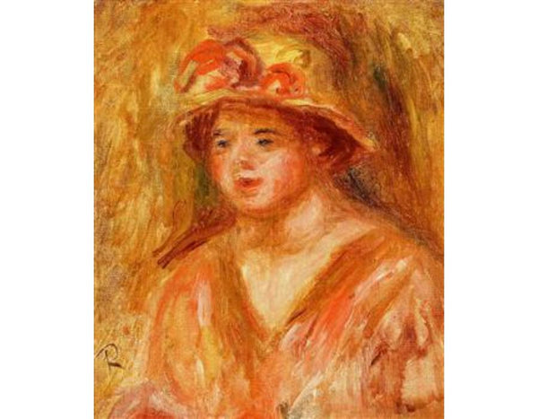 Bust Of A Young Girl In A Straw Hat by Pierre Auguste Renoir