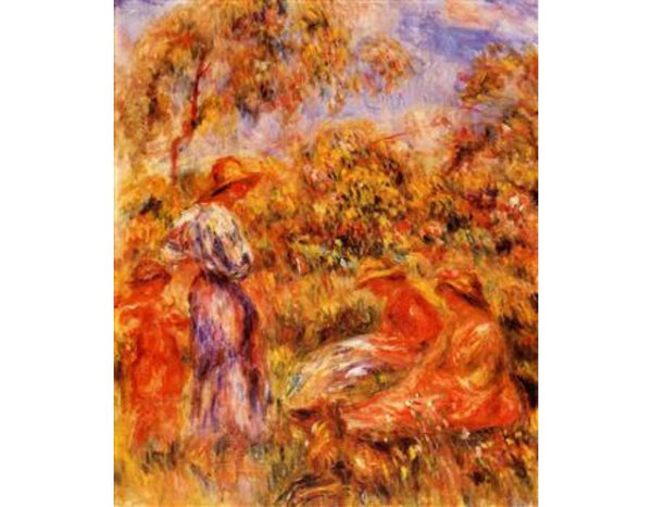 Three Women And Child In A Landscape by Pierre Auguste Renoir