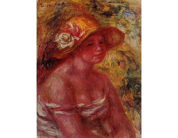 Bust Of A Young Girl Wearing A Straw Hat by Pierre Auguste Renoir