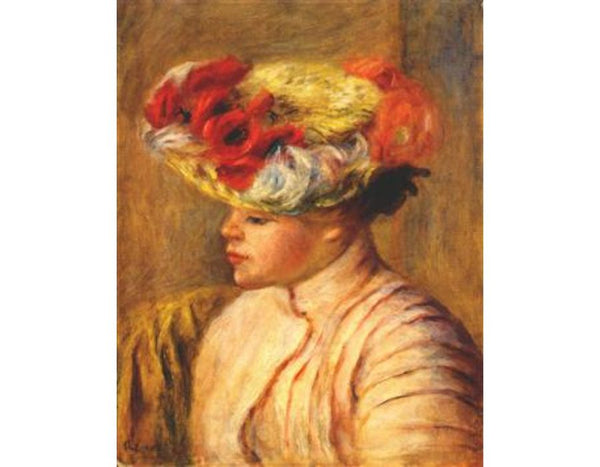 Young woman in a flowered hat by Pierre Auguste Renoir