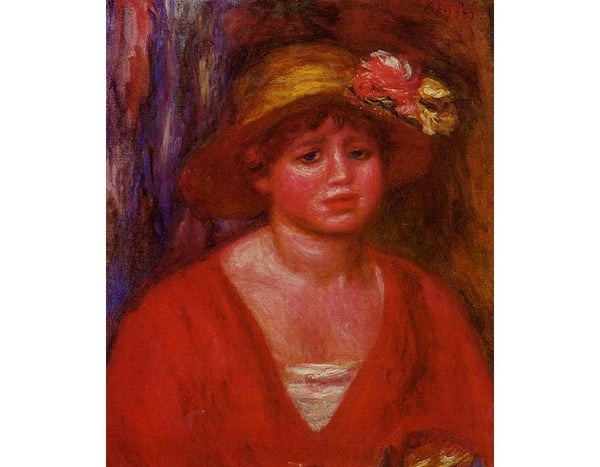 Bust Of A Young Woman In A Red Blouse by Pierre Auguste Renoir