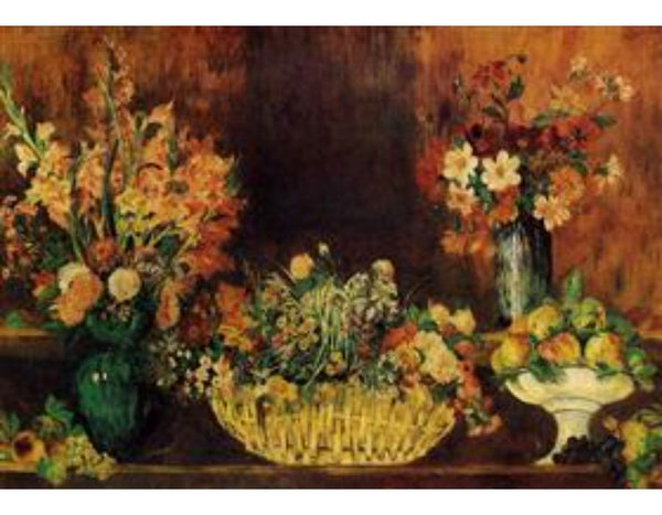 Vase, Basket of Flowers and Fruit Painting
