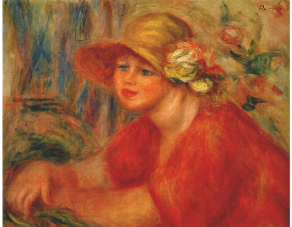 Woman in a hat with flowers
 by Pierre Auguste Renoir