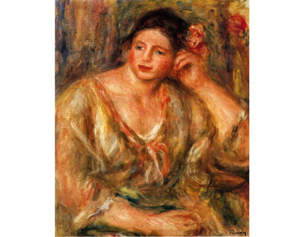 Madeleine Leaning On Her Elbow With Flowers In Her Hair by Pierre Auguste Renoir