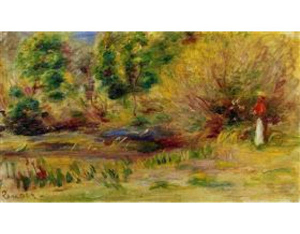Woman Wearing A Hat In A Landscape by Pierre Auguste Renoir