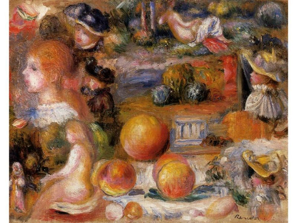 Studies Womans Heads Nudes Landscapes And Peaches by Pierre Auguste Renoir