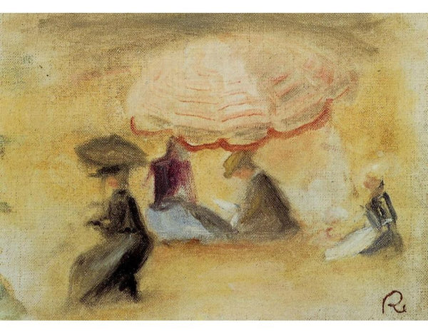 On The Beach Figures Under A Parasol by Pierre Auguste Renoir