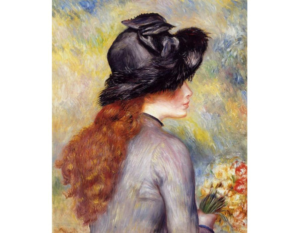 Young Girl Holding At Bouquet Of Tulips by Pierre Auguste Renoir