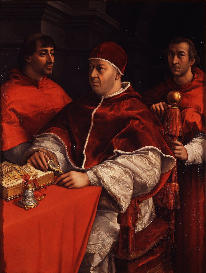 Pope Leo X with Cardinals Giulio de' Medici and Luigi de' Rossi [detail: 1] 