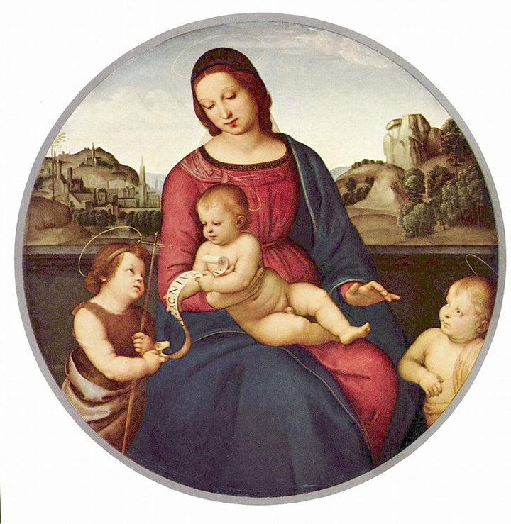 Madonna Terra Nuova, Scene Mary with Christ Child with two Saints, Tondo 