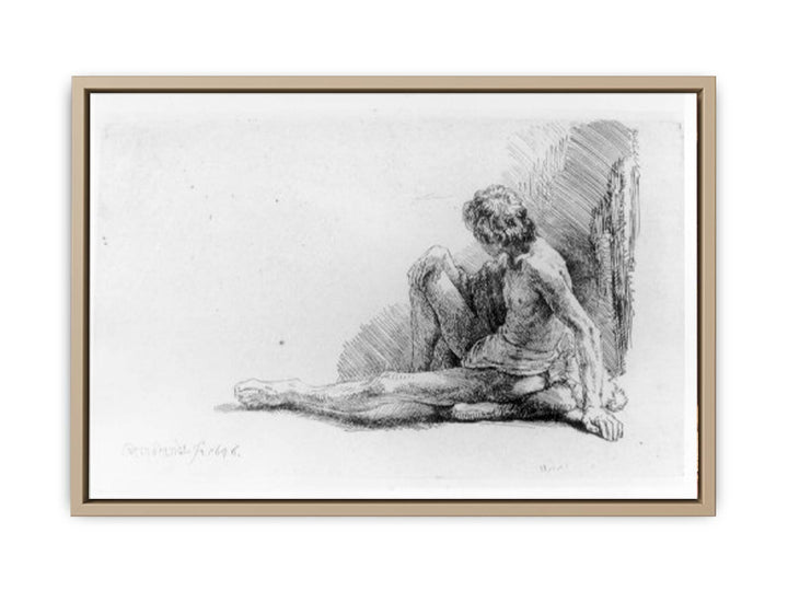 Nude Man Seated on the Ground with One Leg Extended
 Painting