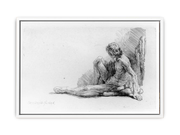 Nude Man Seated on the Ground with One Leg Extended
 Painting