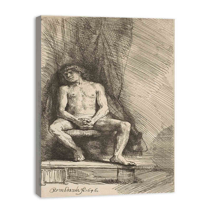 Study from the Nude Man Seated before a Curtain Painting