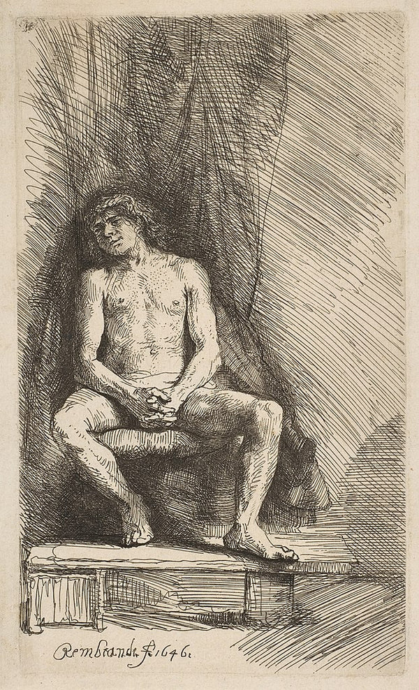 Study from the Nude Man Seated before a Curtain 