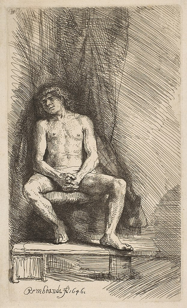 Study from the Nude Man Seated before a Curtain 