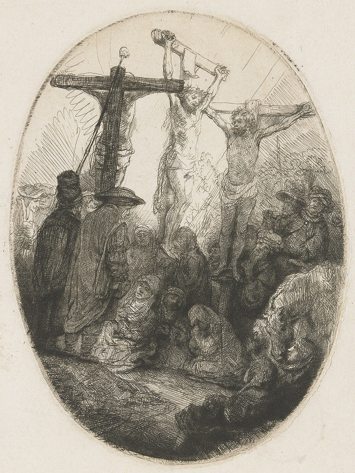 Christ crucified between the two Thieves An oval Plate 