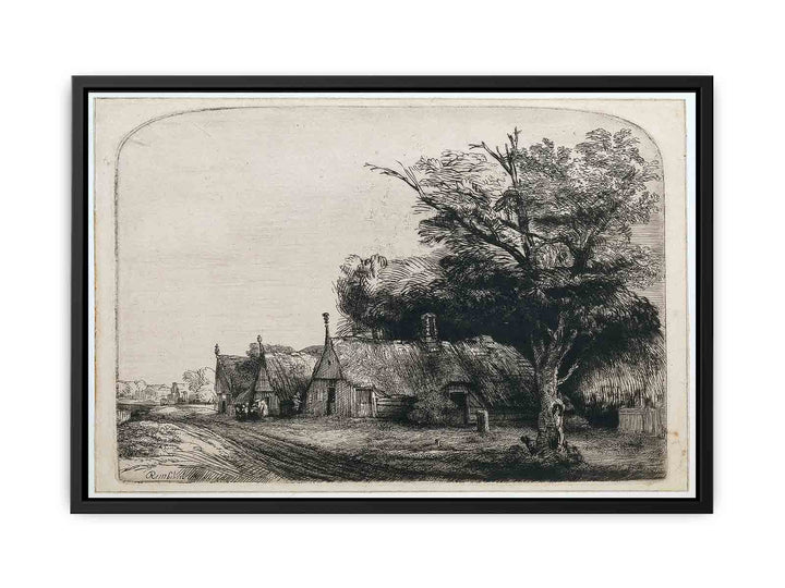 Landscape with three gabled Cottages beside a Road Painting
