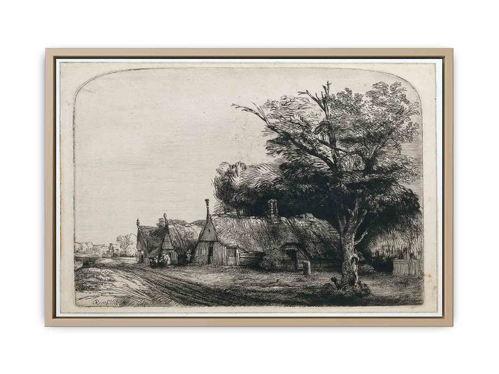 Landscape with three gabled Cottages beside a Road Painting
