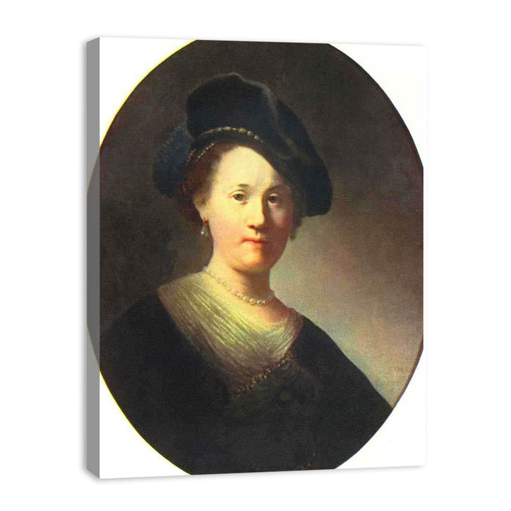 Portraits of a young woman with a pearl-studded beret, Oval Painting
