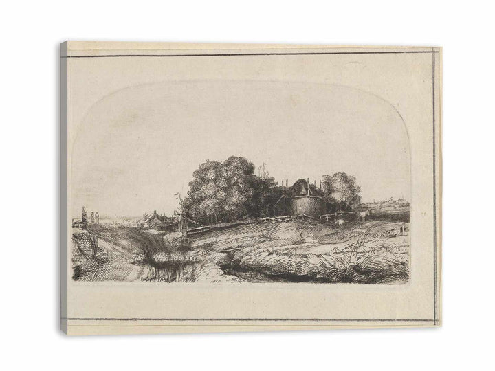 Landscape with a Haybarn and a Flock of Sheep Painting