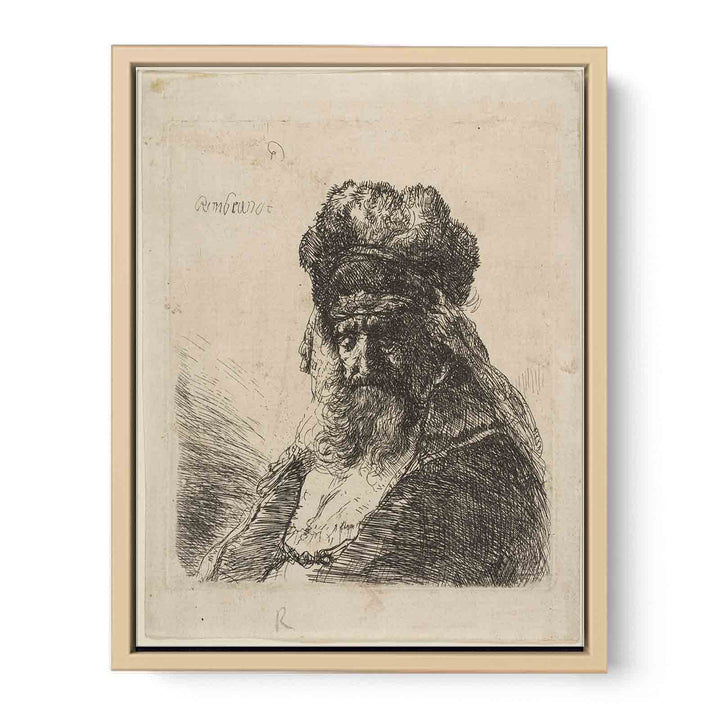 An old bearded Man in a high Fur Cap, with Eyes closed
 Painting