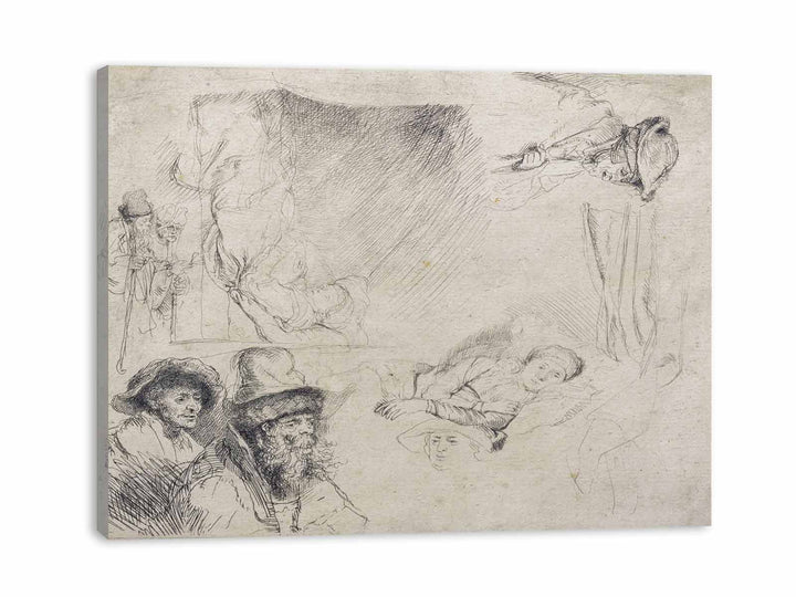 A Sheet of Studies, with a Woman Lying ill in Bed, etc. Painting