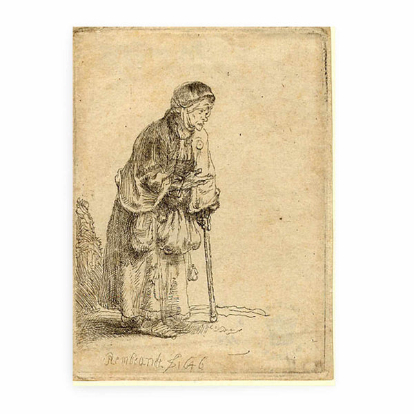A Beggar Woman leaning on a Stick Painting