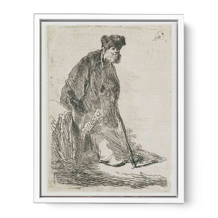 Man In A Coat And Fur Cap Leaning Against A Bank
 Painting