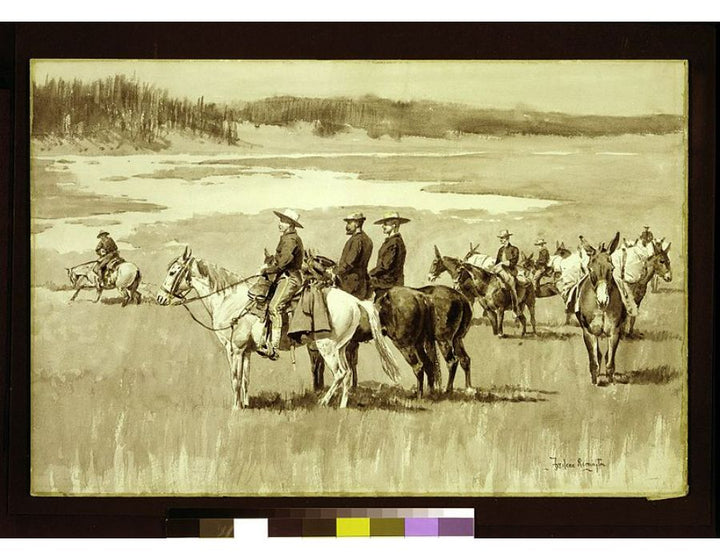Burgess Finding a Ford (illustration from Frederic Remington's Pony Tracks 1895) 