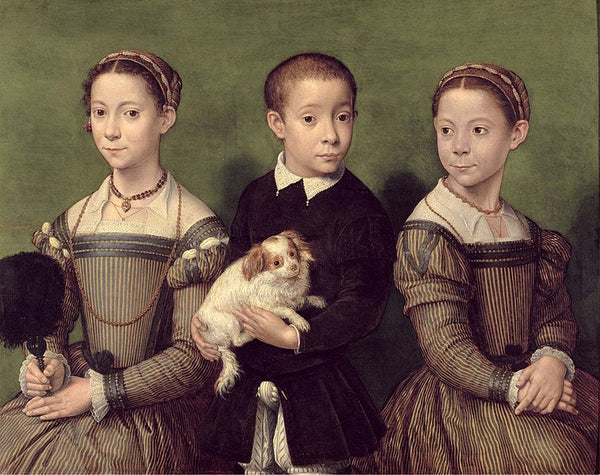 Three children with dog 
