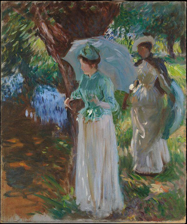 Two Girls with Parasols at Fladbury Painting by John Singer Sargent