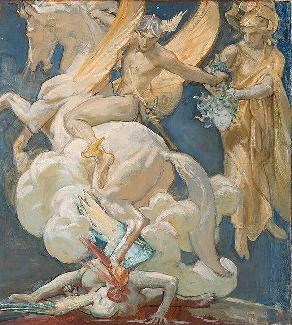 Perseus on Pegasus Slaying Medusa Painting by John Singer Sargent