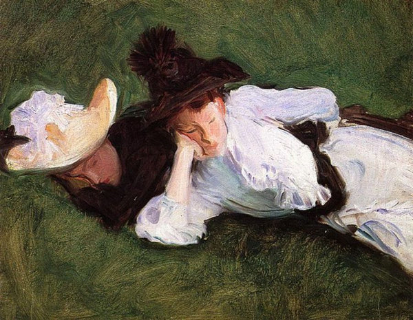 Two Girls Lying on the Grass Painting by John Singer Sargent