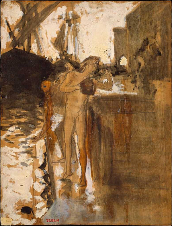 The Balcony Spain and Two Nude Bathers Standing on a Wharf Painting by John Singer Sargent