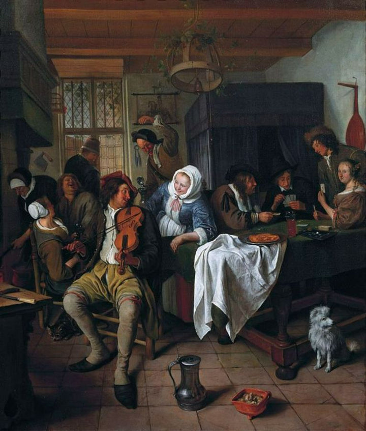 Inn with Violinist & Card Players Painting 