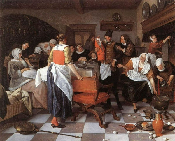 Celebrating the Birth 1664 Painting by Jan Steen