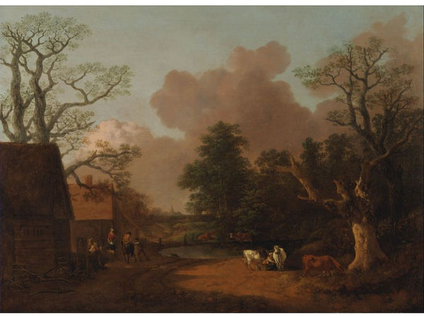 A Landscape with Figures Farm Buildings and a Milkmaid 