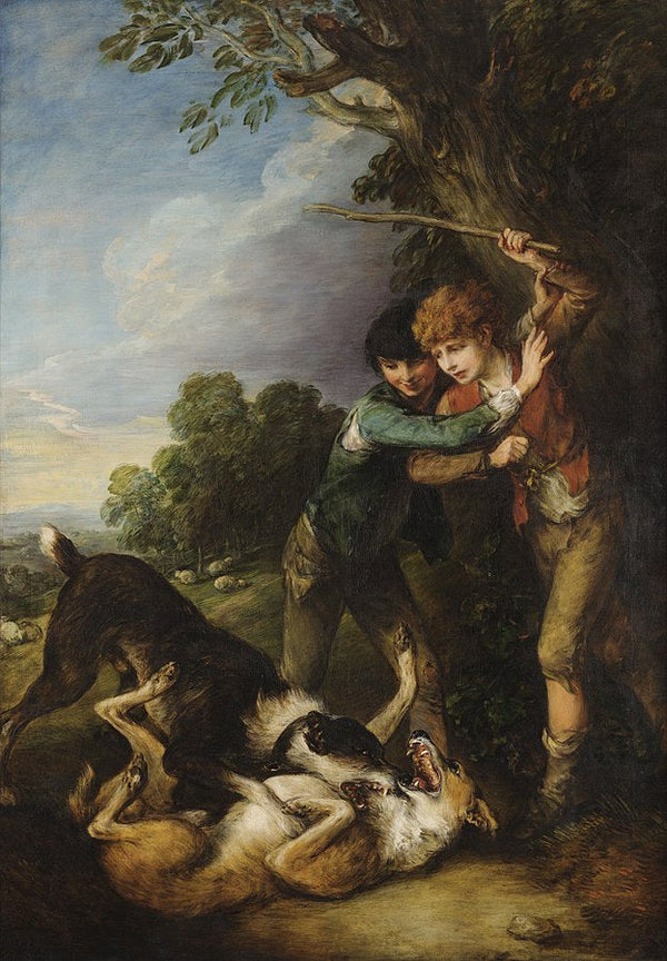 Shepherd Boys with Dogs Fighting 