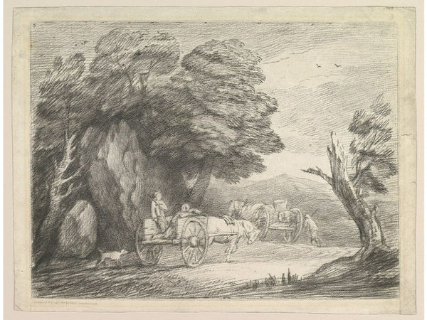 Wooded Landscape with Carts and Figures 