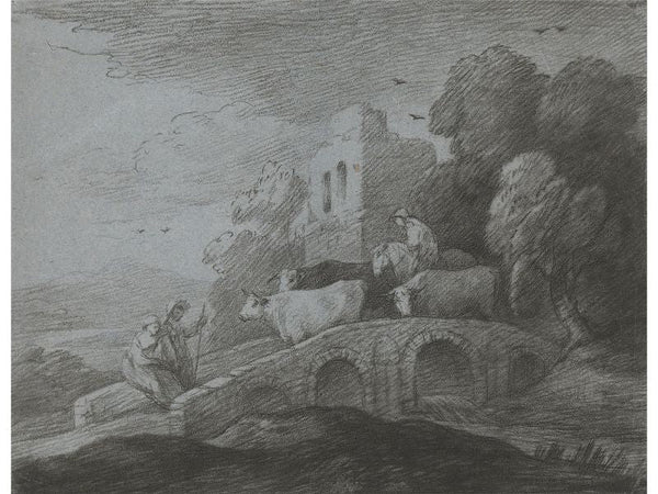 A bridge with cattle passing over 