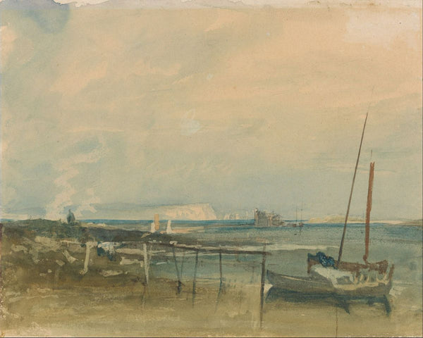 Coast Scene with White Cliffs and Boats on Shore Painting by Joseph Mallord William Turner