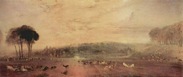 The lake, Petworth, sunset and goats Painting by Joseph Mallord William Turner
