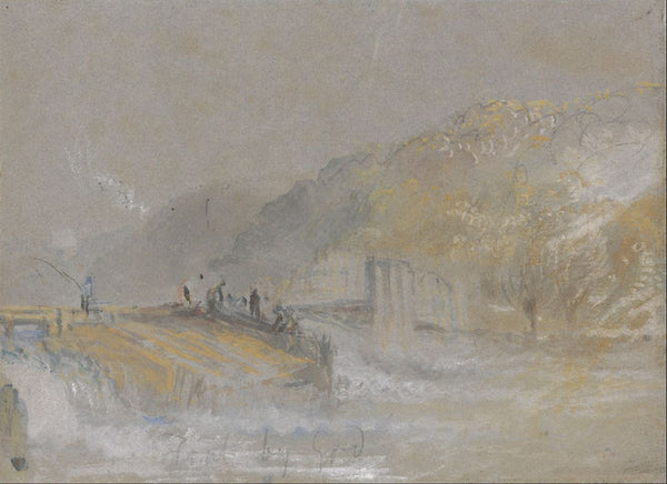 Foul by God River Landscape with Anglers Fishing from a Weir, c.1830 Painting  by Joseph Mallord William Turner