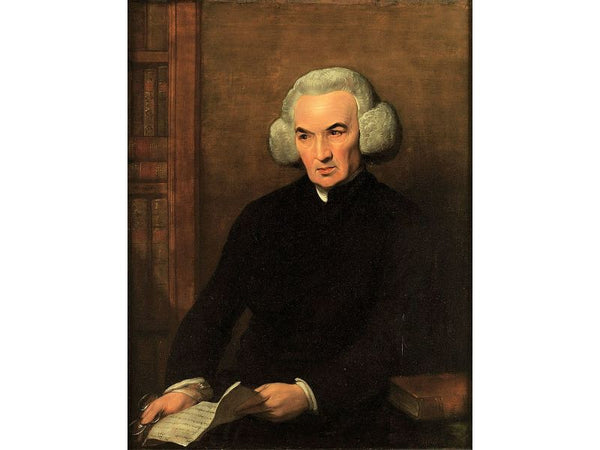 Portrait of Dr. Richard Price, half-length, holding a letter from Benjamin Franklin, with a bookshelf to his right
