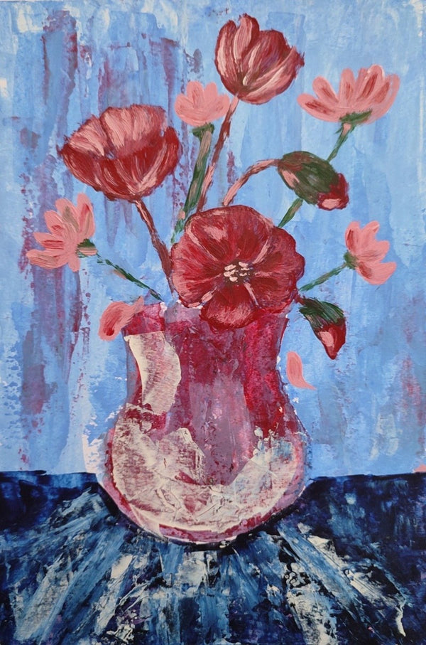 Red Flower and Red Vase Painting 
