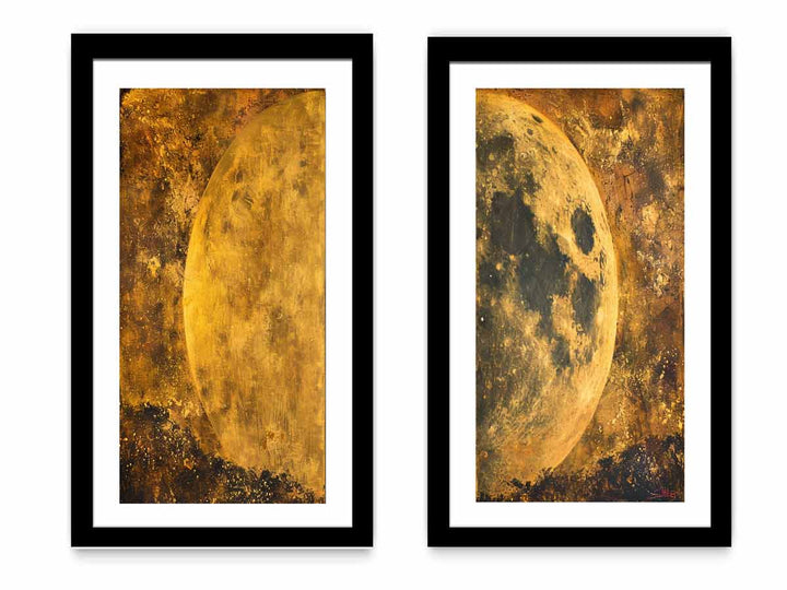 2 Panel Golden Moon Art Painting
