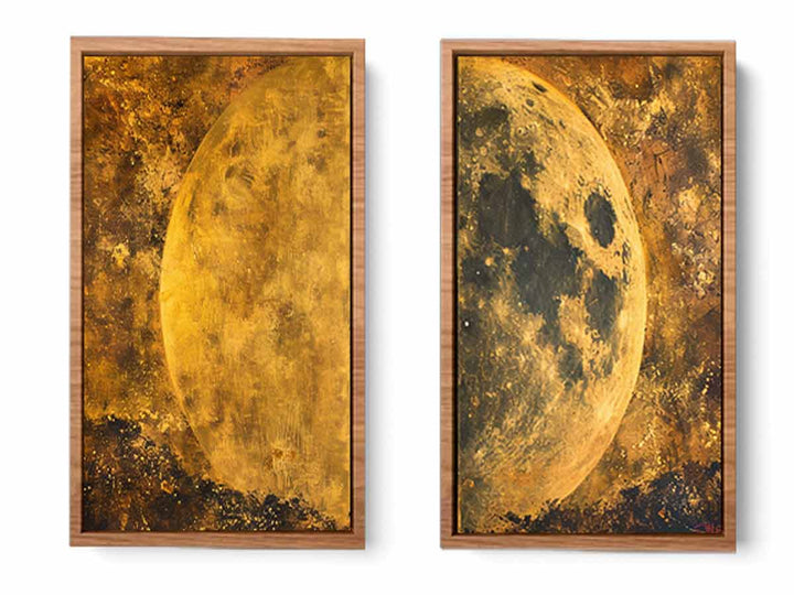 2 Panel Golden Moon Art Painting